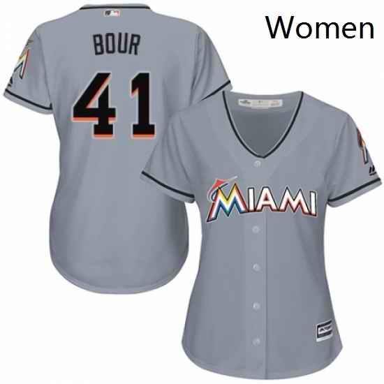Womens Majestic Miami Marlins 41 Justin Bour Authentic Grey Road Cool Base MLB Jersey